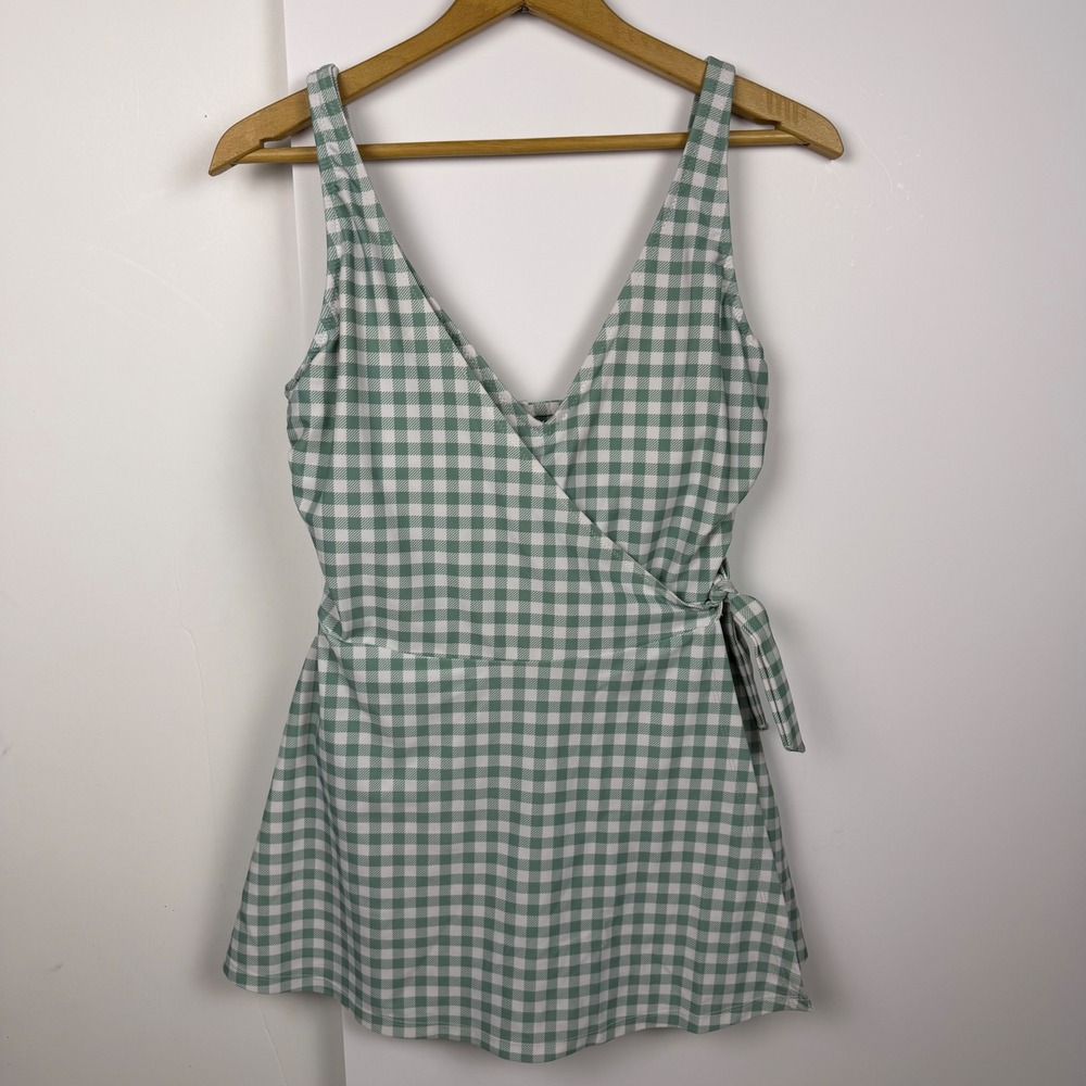 Old Navy Green White Gingham Wrap Front Swim Dress Size M - Unused & Clean